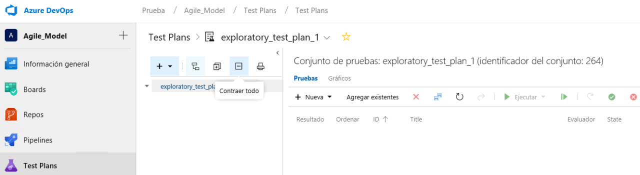 azure devops test plan contraer estructura