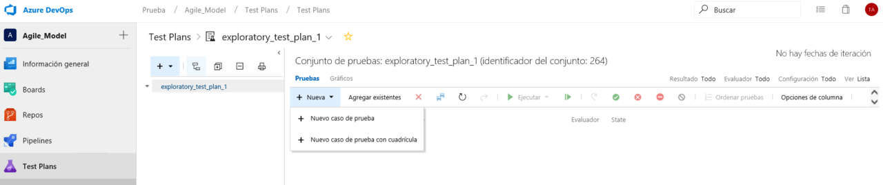 azure devops test plan nuevo caso de prueba