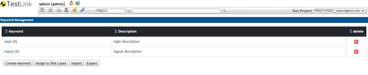 TestLink Keyword Management