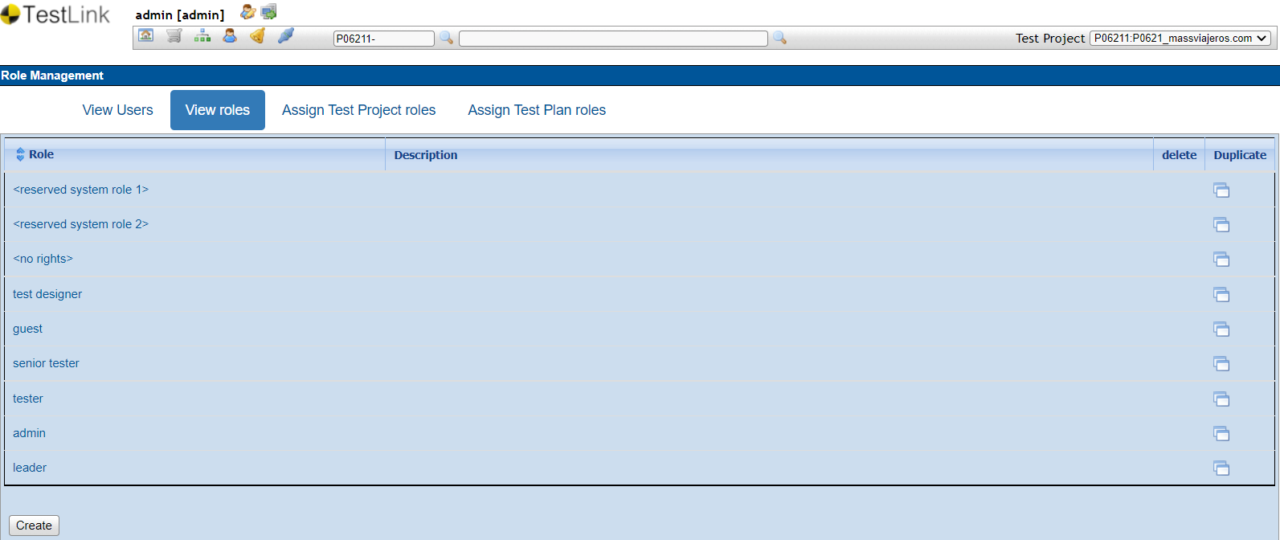 TestLink View Roles