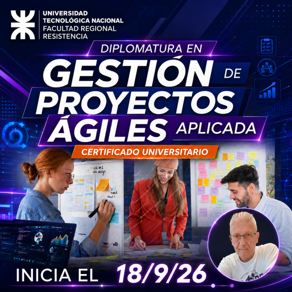 En un contexto profesional cada vez más dinámico y cambiante, la agilidad se convierte en un elemento esencial para la gestión exitosa de proyectos. Esta capacitación brinda una formación integral en metodologías ágiles, enfocándose en prácticas efectivas como Scrum, Kanban y herramientas colaborativas.

A lo largo de las 8 unidades, se abordan los fundamentos de la agilidad, la planificación adaptativa, el trabajo en equipo, el seguimiento del desempeño y la mejora continua.

Además, este curso incorpora una introducción a la Inteligencia Artificial Generativa (IAG) como recurso innovador para potenciar la gestión de proyectos, mostrando cómo su correcta integración puede agilizar la resolución de problemas y optimizar la colaboración del equipo.

Contar con esta capacitación universitaria representa una ventaja competitiva clave para los profesionales que desean liderar proyectos con flexibilidad, efectividad y orientación a resultados. La certificación de la Universidad Tecnológica Nacional respalda la calidad del aprendizaje y posiciona al egresado como un perfil actualizado y preparado para enfrentar desafíos actuales y futuros en gestión de proyectos.

La experiencia nos demuestra que difícilmente se aprende solo, es por lo que expertos te dictarán CLASES EN VIVO, para que puedas interactuar con ellos, de forma idéntica a la experiencia vivida en una clase presencial, y en caso de no poder asistir, podrás ver la grabación las veces que desees.